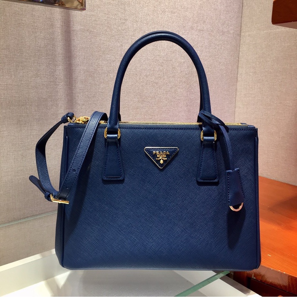 Prada Dark Blue Saffiano Leather Satchel